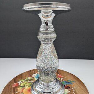 Bath & Body Works Silver Swirling Glitter LightUp Pedestal 3 Wick Candle Holder